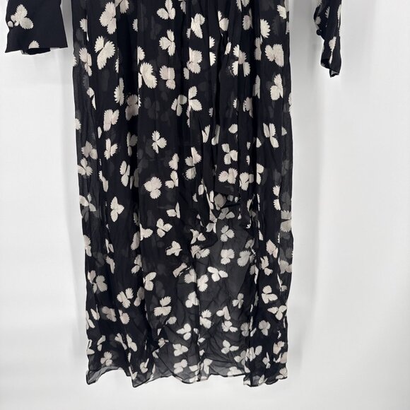 The Kooples Size XS Naive Flowers Chiffon Midi Dress Black Floral NWT - Picture 10 of 14